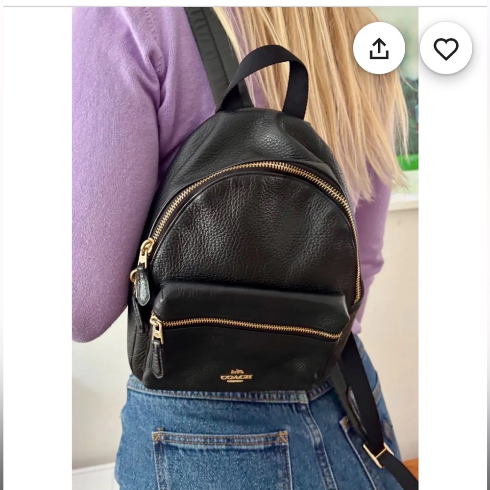Coach Black Leather Backpack with Gold Zippers
